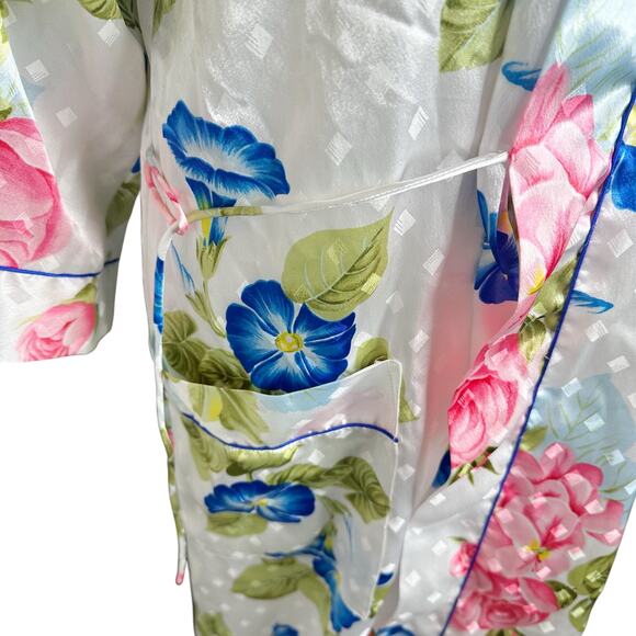 Christian Dior Vintage Satin Maxi Length Wrap Floral Kimono Style Robe Small - Picture 5 of 10